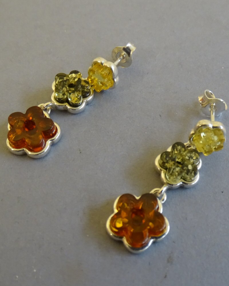 SILVER DROP EARRINGS WITH  AMBER