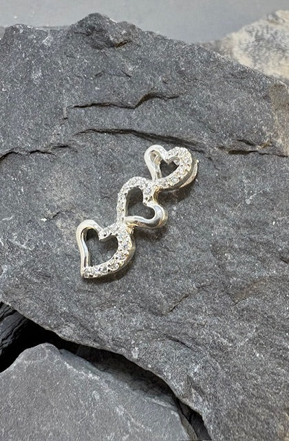 SILVER THREE HEART CZ PENDANT