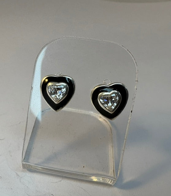 SILVER HEART SHAPE STUDS WITH BLACK STONE