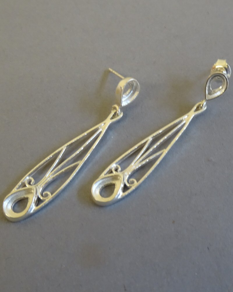 LONG SILVER DROP EARRINGS FOR STONE
