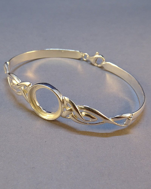 Silver Celtic Bangle Setting For 14mm Cabochon