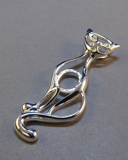 Silver Cat Pendant Setting To Fit A 10x8 Cabochon