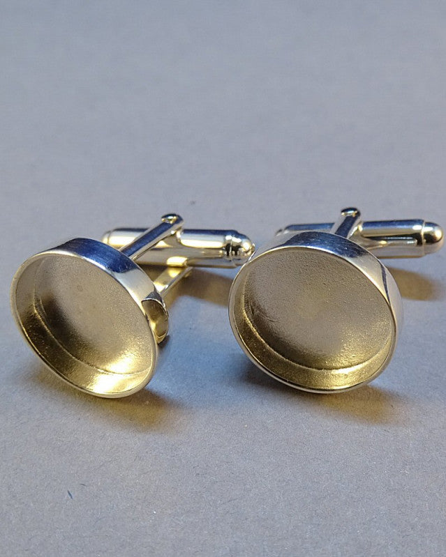 Silver Cufflink Blank For Round 13.8mm Stones Or Resin