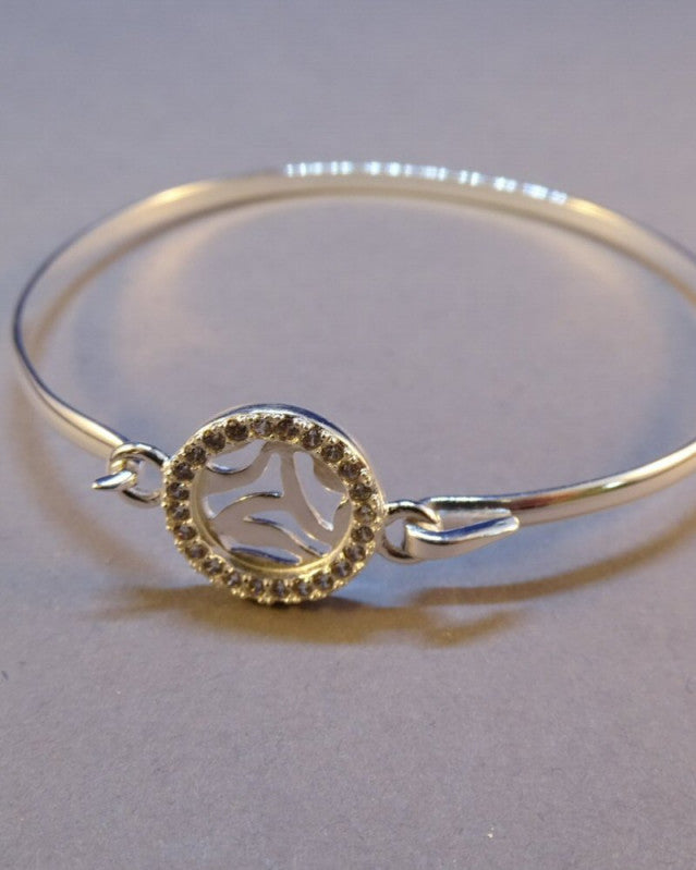 Silver Bangle With 10mm Cabochon Setting With CZ