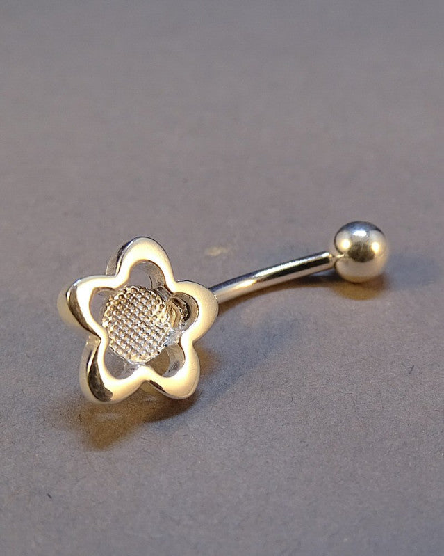 Silver Flower BellyButton Bar For 5mm Cabochon