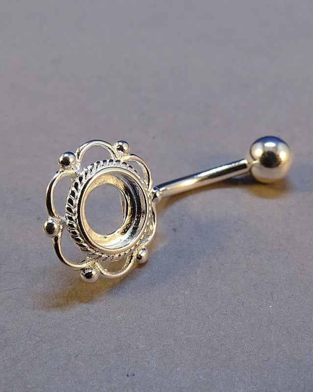 Frill Edge Silver Belly Bar For 5mm Cabochon