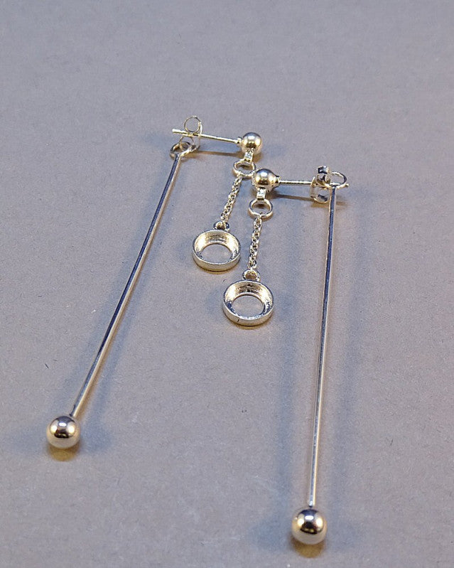 Dangly Silver Studs To Fit 6mm Cabochon