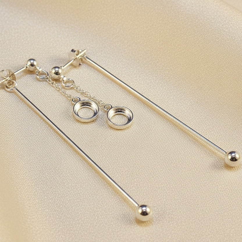 Dangly Silver Studs To Fit 6mm Cabochon