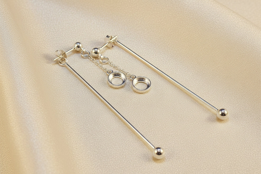 Dangly Silver Studs To Fit 6mm Cabochon