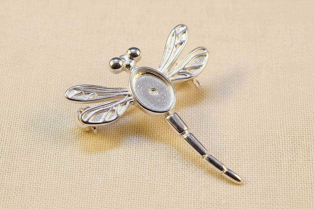 Silver Dragonfly Brooch To Fit 7x5 Cabochon