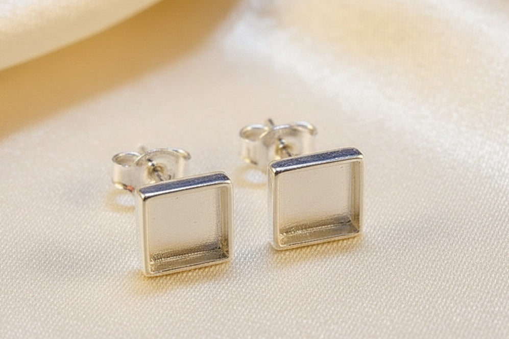 Square Silver Earring Setting Approx 6mm