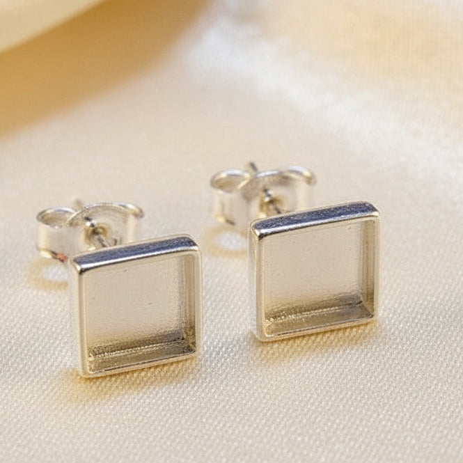 Square Silver Earring Setting Approx 6mm