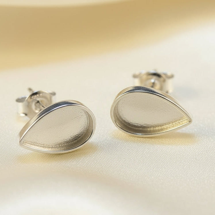 Silver Pear Shape Stud Earring Settings To Fit approx 10x7