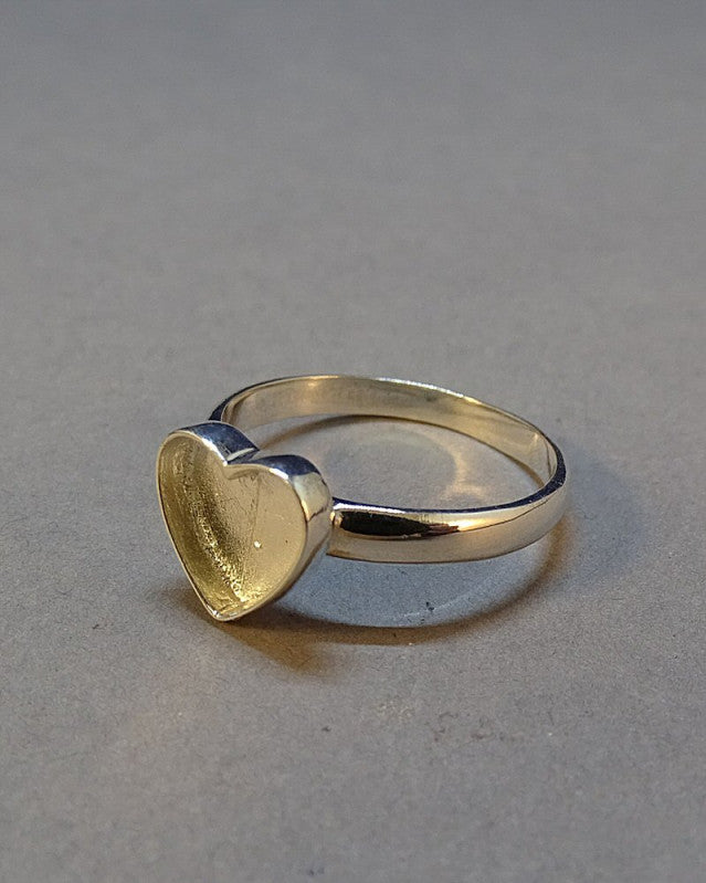 Solid Back Silver Heart Ring Setting For Ashes