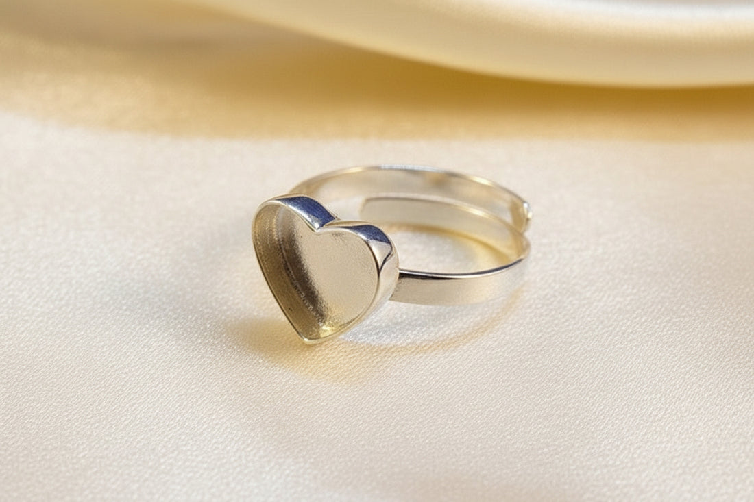 Adjustable Silver Heart Ring Setting For Resin