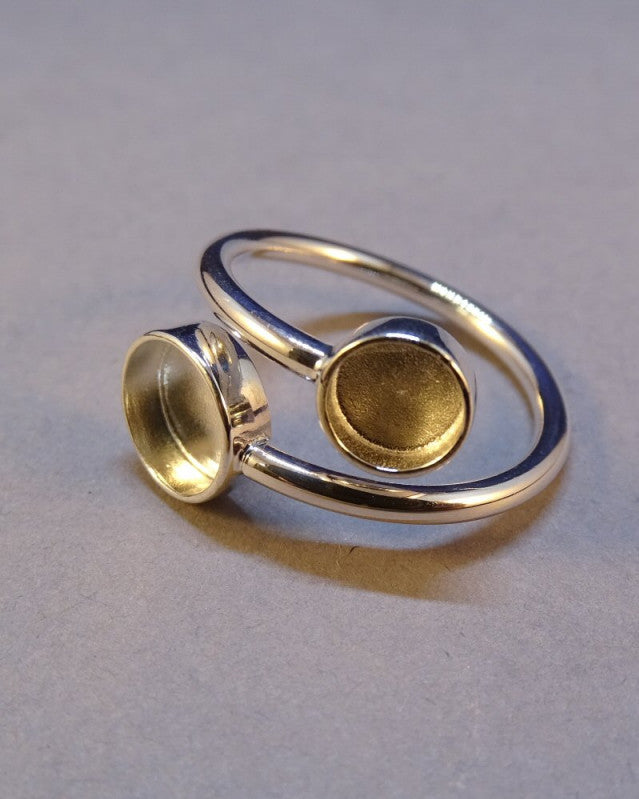 Silver Two Stone Adjustable Ring Mount For Cabochons Or Resin