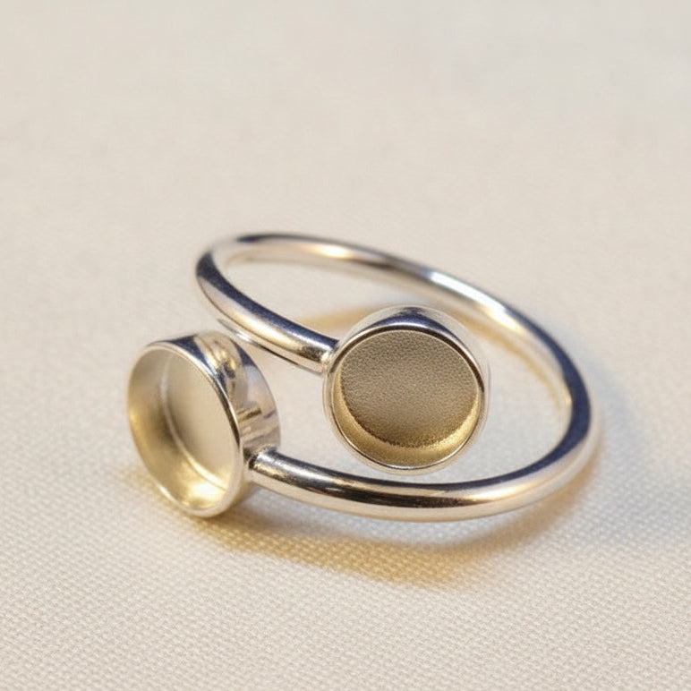 Silver Two Stone Adjustable Ring Mount For Cabochons Or Resin
