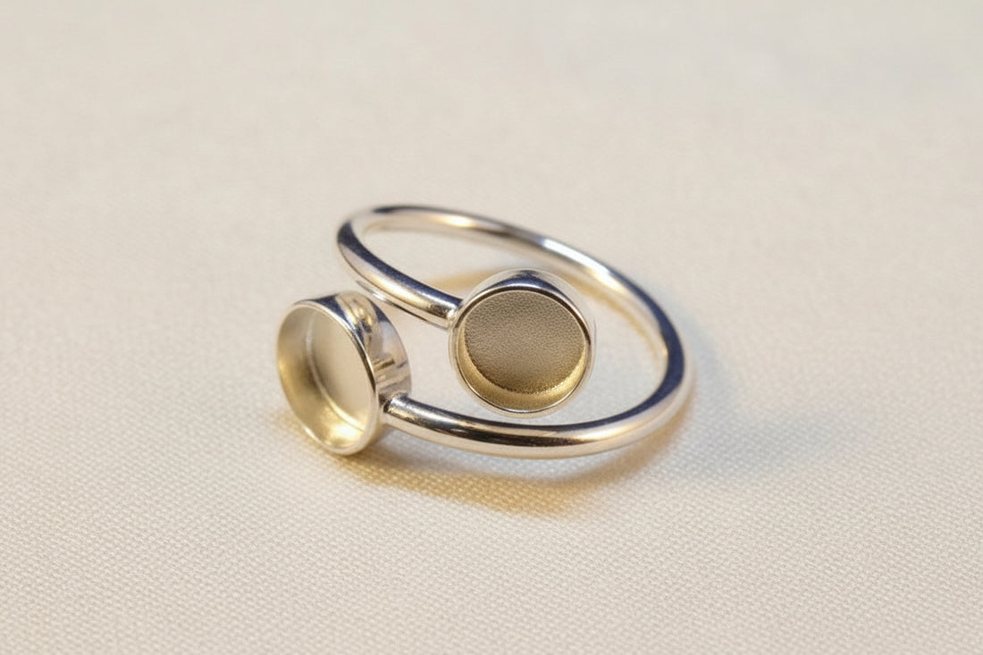 Silver Two Stone Adjustable Ring Mount For Cabochons Or Resin
