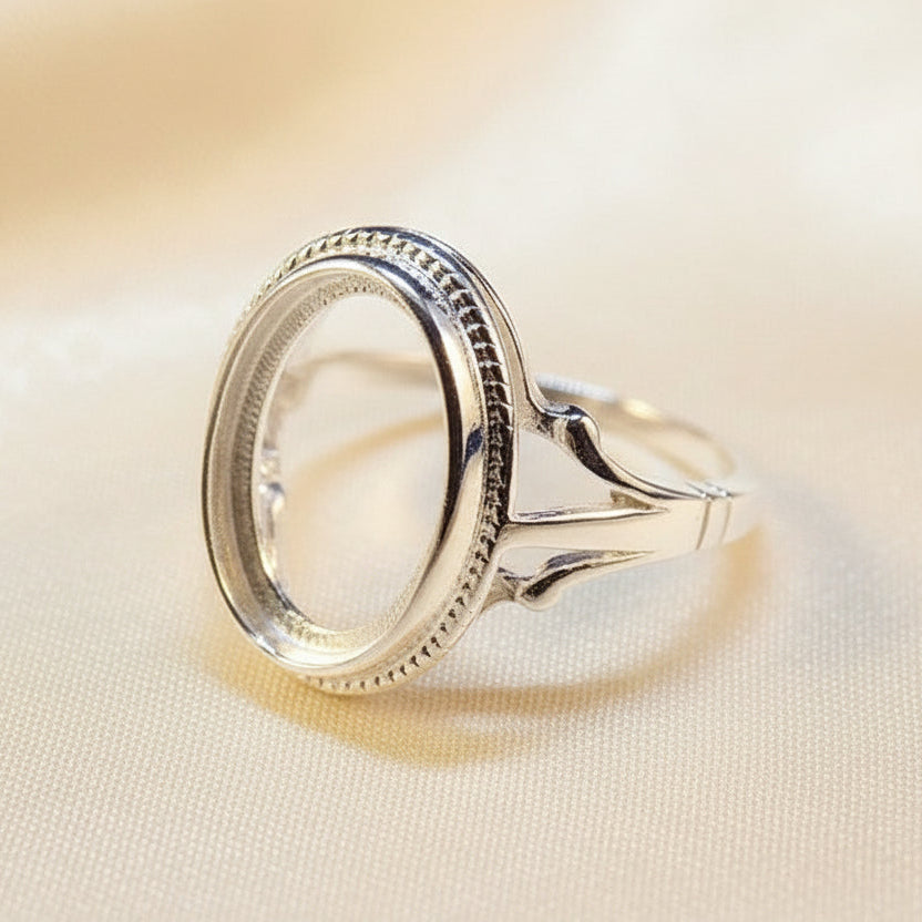 Silver Rope Edge Ring Setting for Cabochons