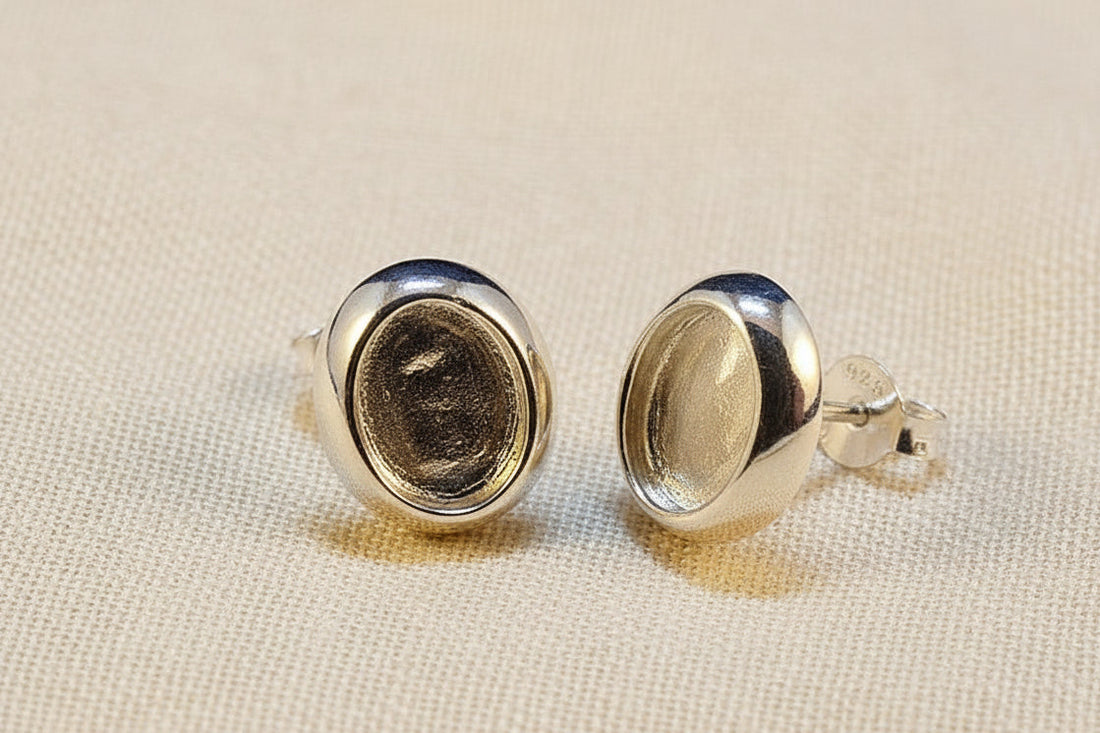 Silver Cushion Edge Ear Studs For Setting Stones