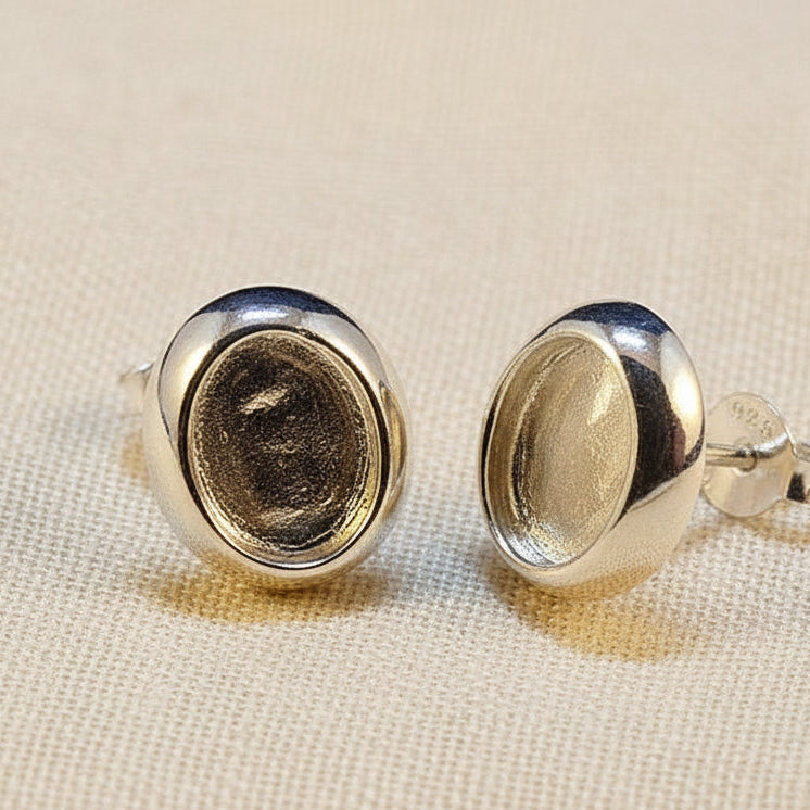 Silver Cushion Edge Ear Studs For Setting Stones