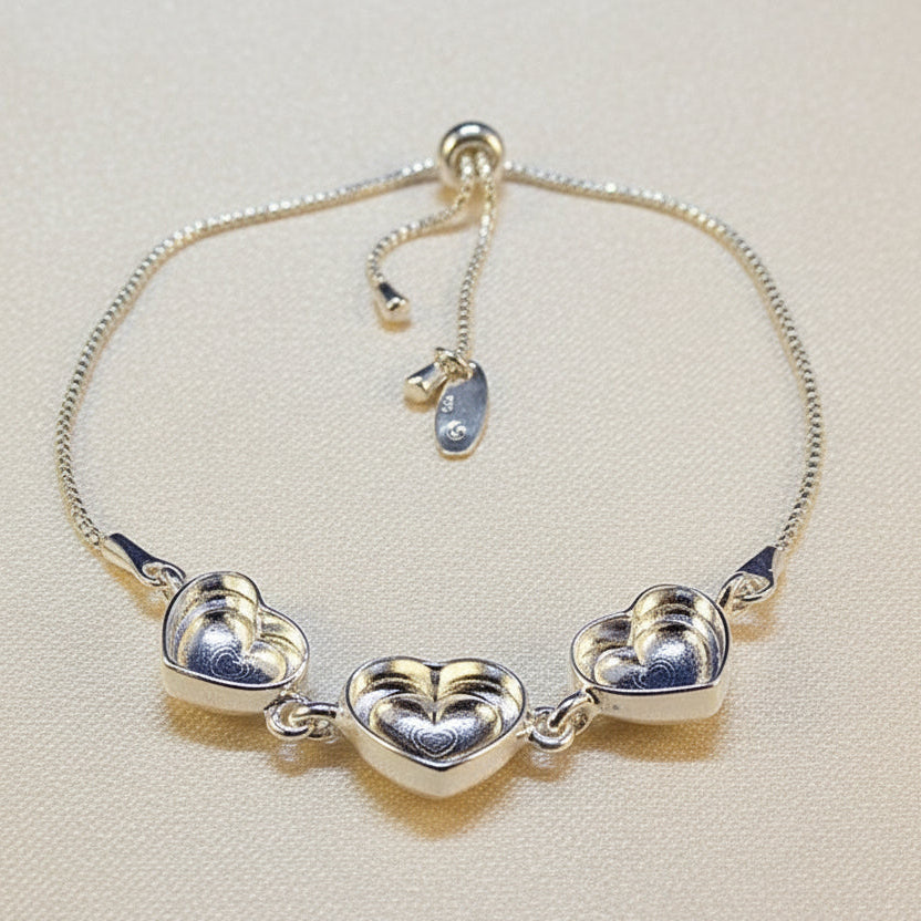 Three Stone Heart Bracelet Mount Suitable for Resin Or Stones