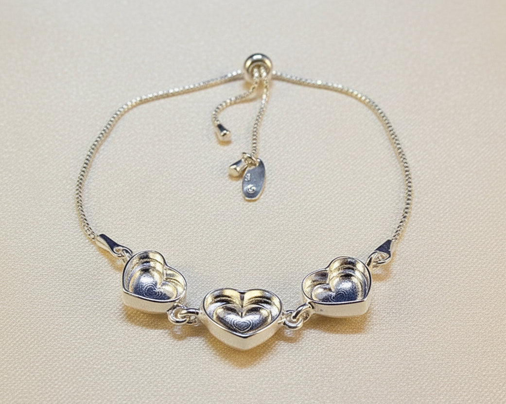 Three Stone Heart Bracelet Mount Suitable for Resin Or Stones