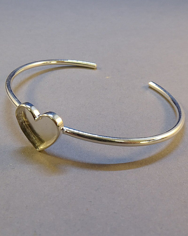 Silver Solid Back Heart Bangle Setting Great with Resin