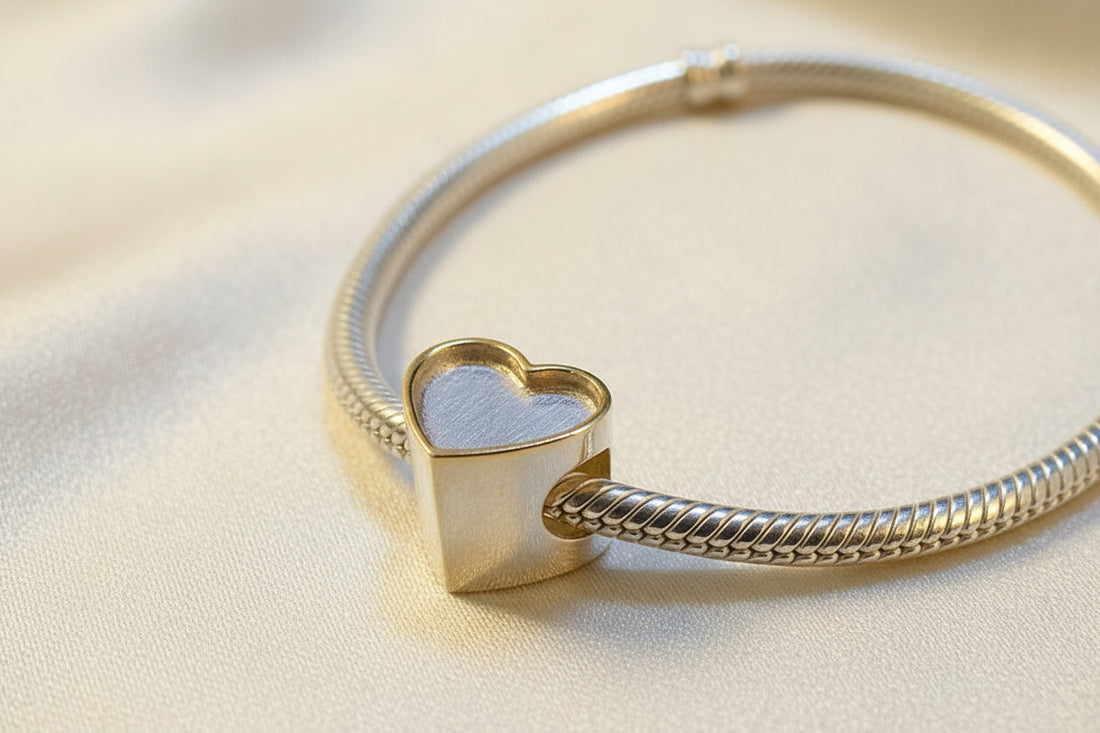 Silver Heart Charm Setting For Bangle Suitable for Memorial Resin