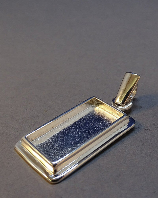 Solid Back Silver Rectangular Pendant Approx 10x22