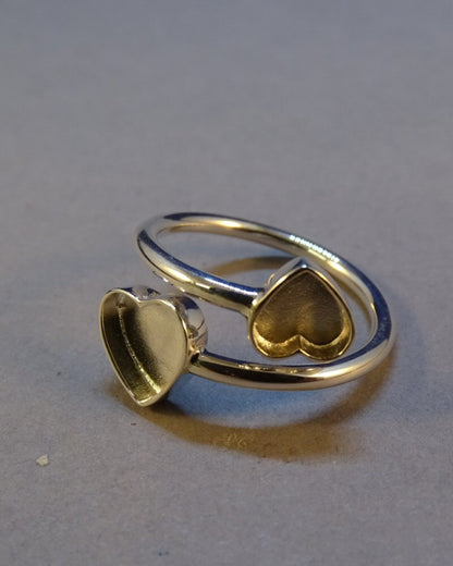 Double Heart Adjustable Silver Ring