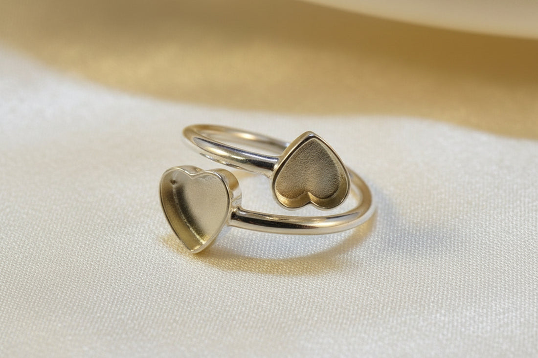 Double Heart Adjustable Silver Ring
