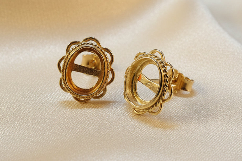Solid Gold Frill Edge Stud Earring Settings