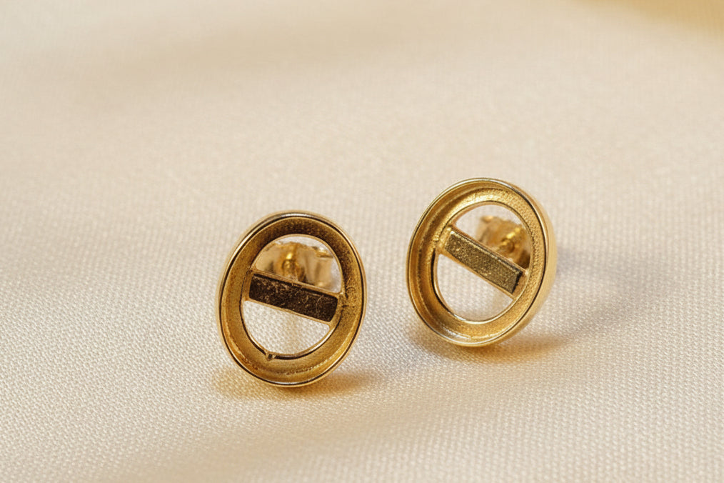 Gold Plain Edge Stud Earrings To Fit Cabochons