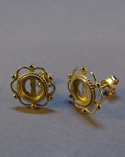 Gold Frill And Bead Stud Earrings To Fit 6mm