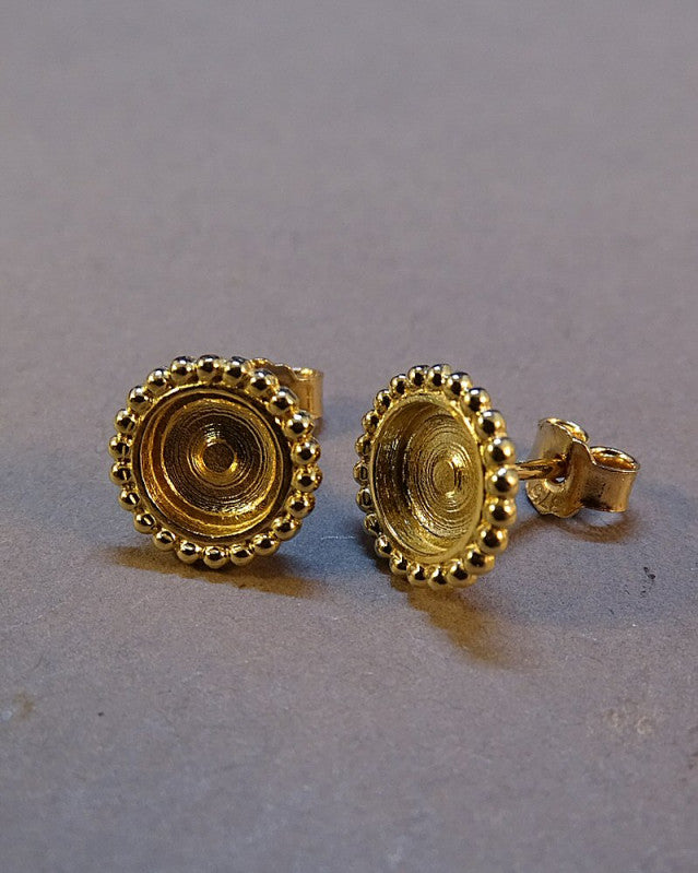 Solid Gold Bead Edge Studs To Fit 6mm Cabochon