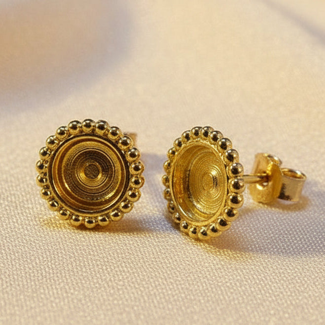 Solid Gold Bead Edge Studs To Fit 6mm Cabochon