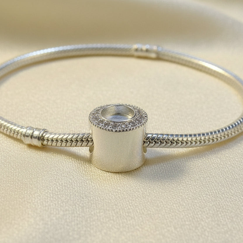 Silver Bracelet Charm Blank to fit 6mm with CZ Surround