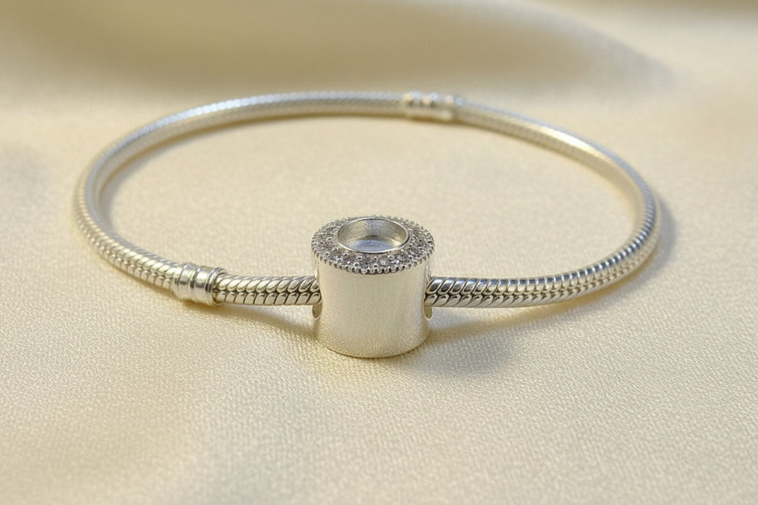 Silver Bracelet Charm Blank to fit 6mm with CZ Surround