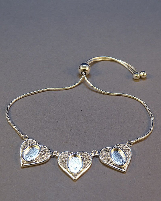 Silver Three Heart Bracelet With CZ To Fit 7x5 or Resin