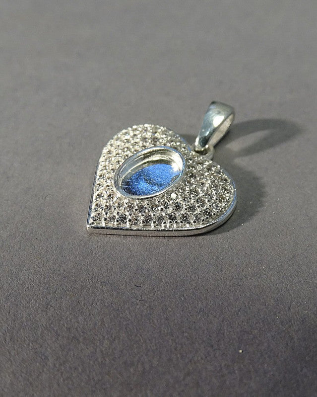 Silver Heart Pendant With CZ Surround to fit 7X5 or Resin