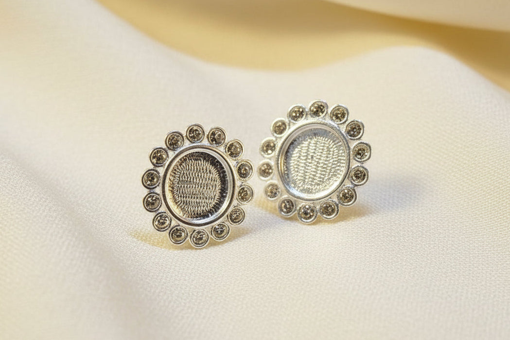 Stunning Silver CZ Stud Earrings To Fit 8mm Cabochon Or Resin