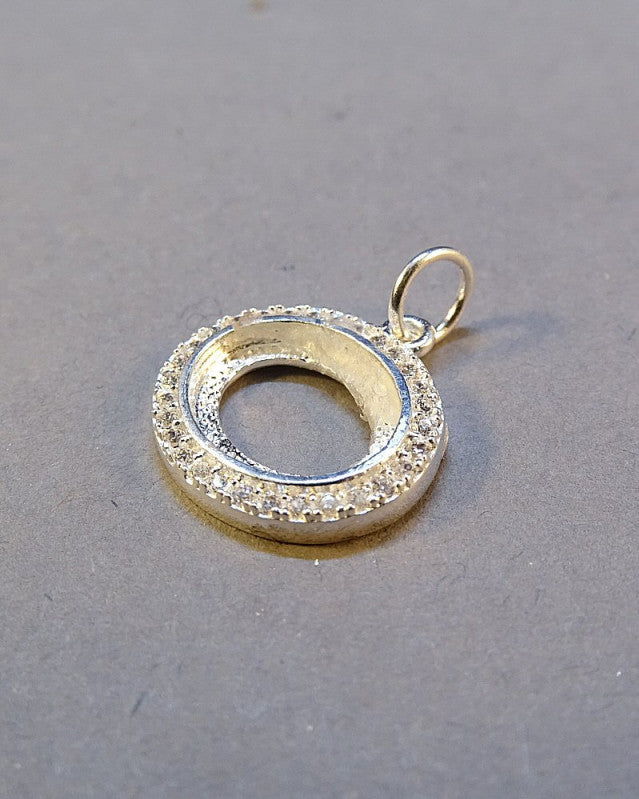 Solid Silver Pendant for 10x8 Cabochon with CZ Suround