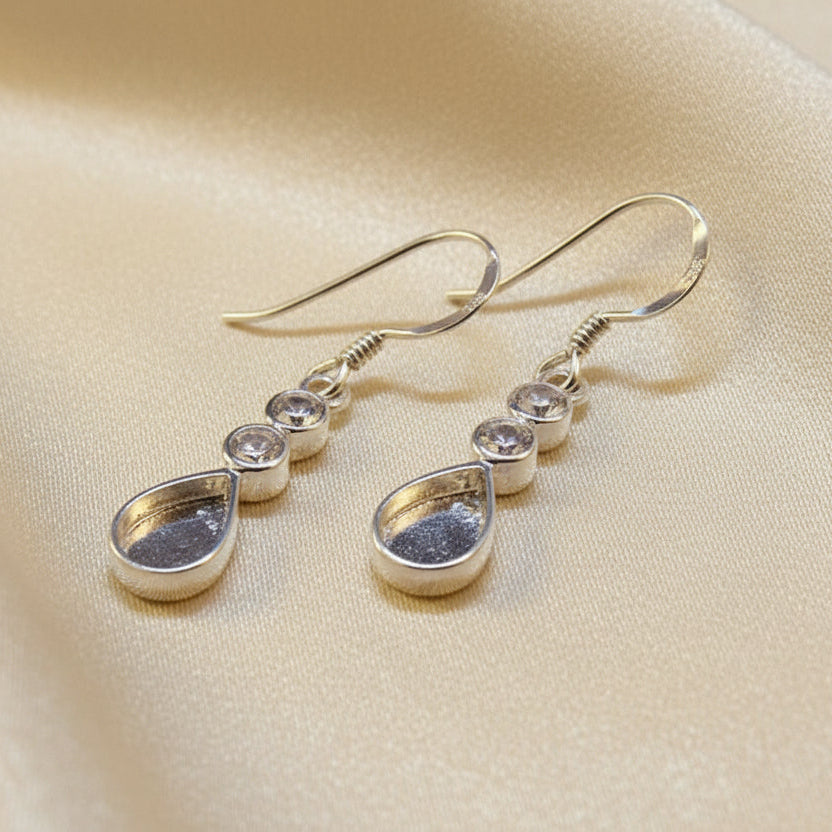 Pretty Silver Tear Drop Earrings With CZ