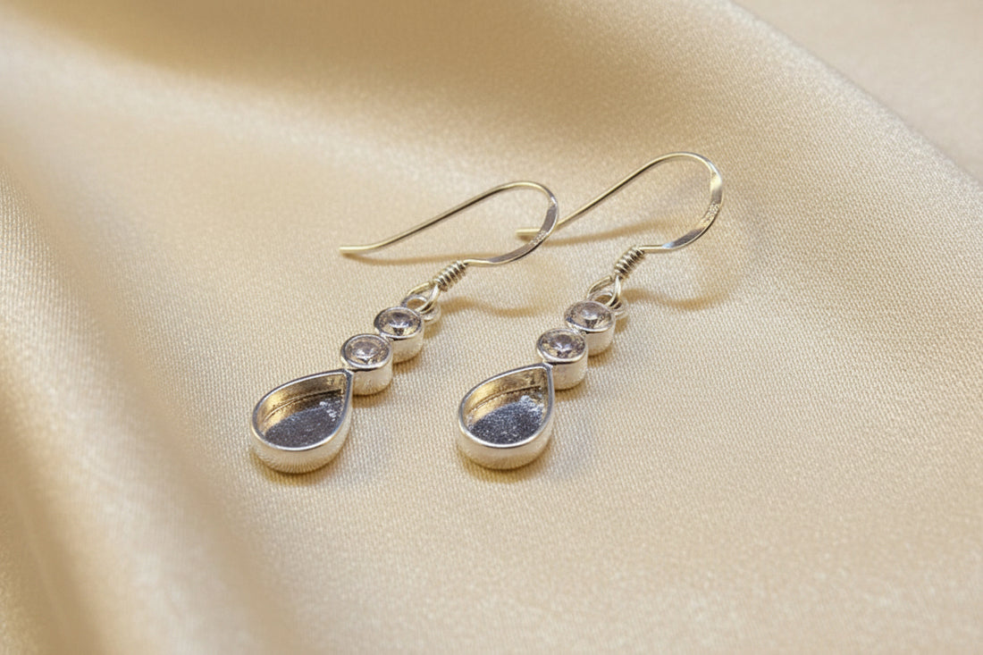 Pretty Silver Tear Drop Earrings With CZ