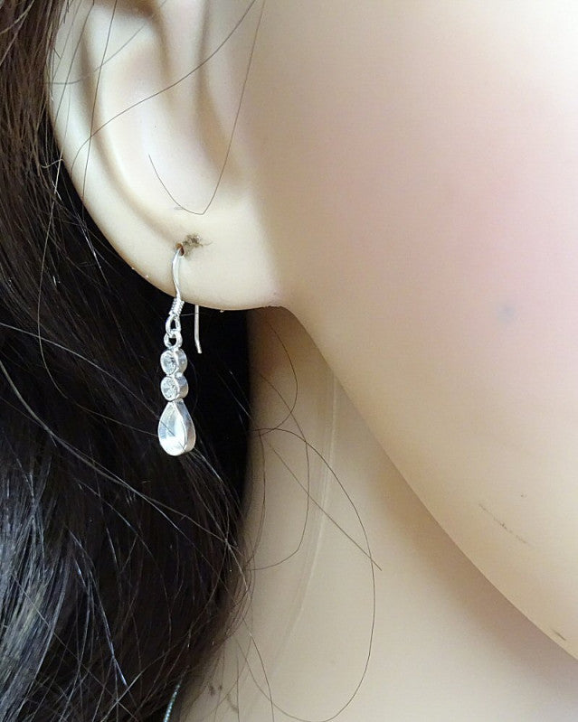Pretty Silver Tear Drop Earrings With CZ