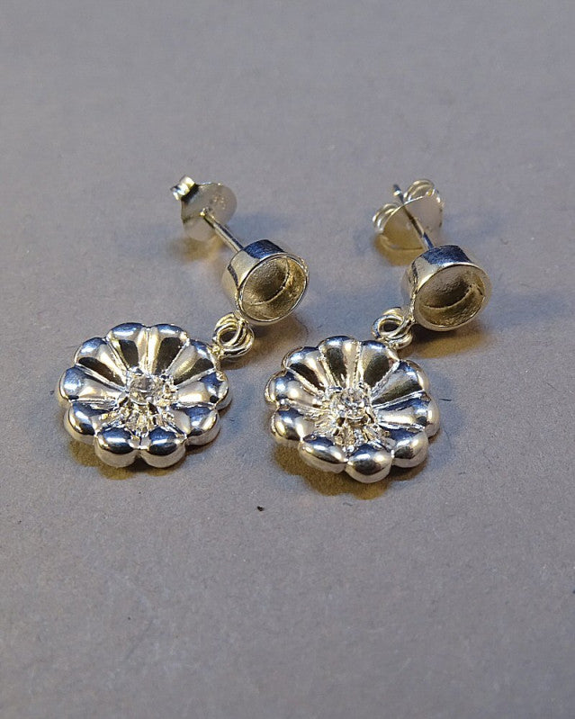 Silver Flower Drop Earrings With 4MM Setting Area