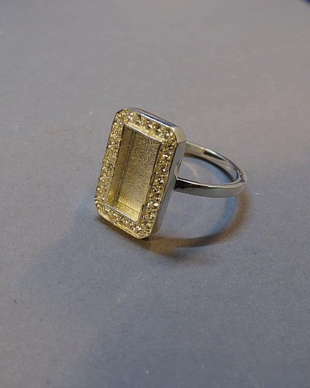 Stunning Silver Rectangular CZ set Ring For Resin Or Cutt Your Own