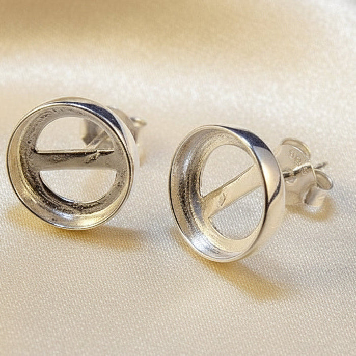 Plain Edge Silver Ear Stud Bezels For 8mm Cabochon