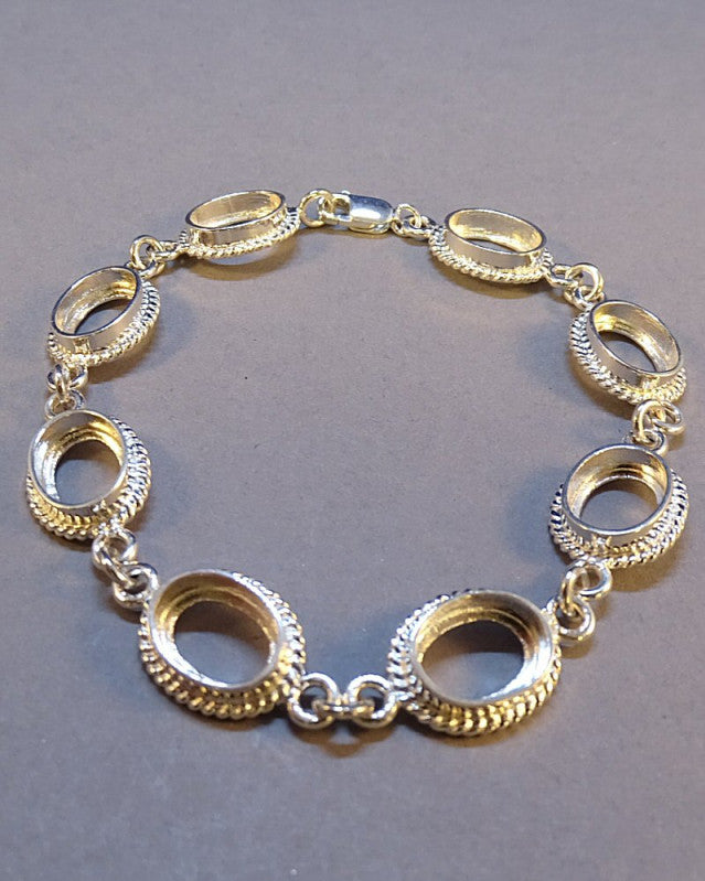 Silver Rope Edge Bracelet mount Ready To Set 8 10x8 Cabochons